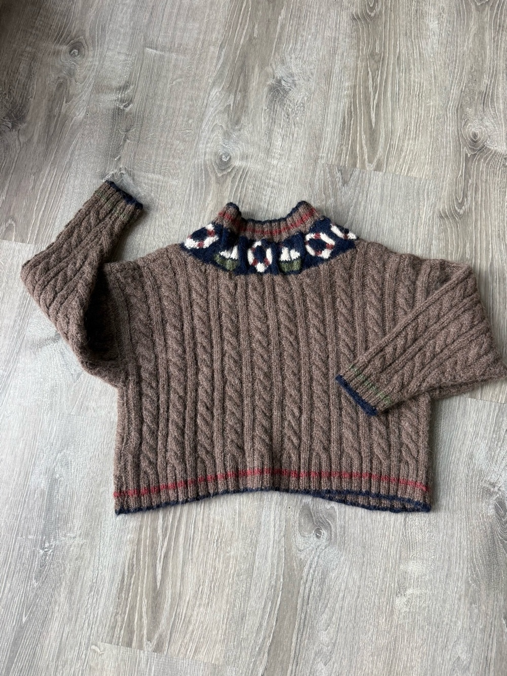 Nautical Hand Knitted Merino Wool Sweater Heavyweight Boxy Cropped Coastal - Picture 10 of 10